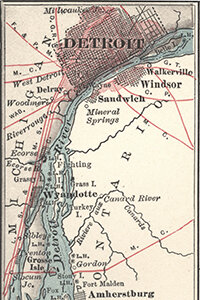 Rio Detroit mapa da Área