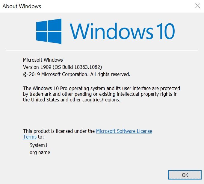 Info om Windows-operativsystemet: version og build